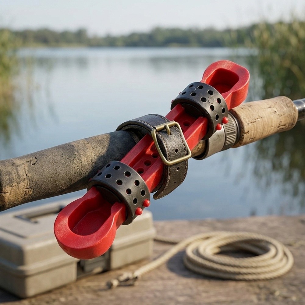 Reel Handle - ที่เก็บรอกตกปลาแบบพลาสติกพร้อมหัวเข็มขัดหนังยืดหยุ่นสำหรับคันเบ็ดที่มีเส้นผ่านศูนย์กลางไม่เกิน 35 มม. ใช้งานได้อย่างราบรื่น